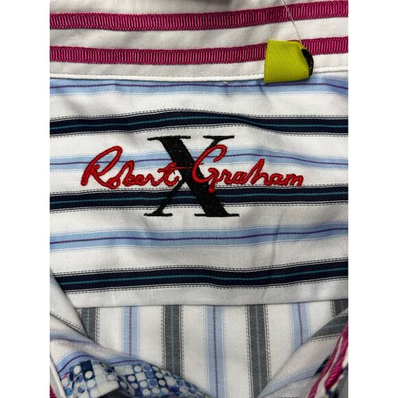 NWT Robert Graham Men's LS Tailored Fit Blue White Striped Button Up Shirt -Sz M - Picture 4 of 9